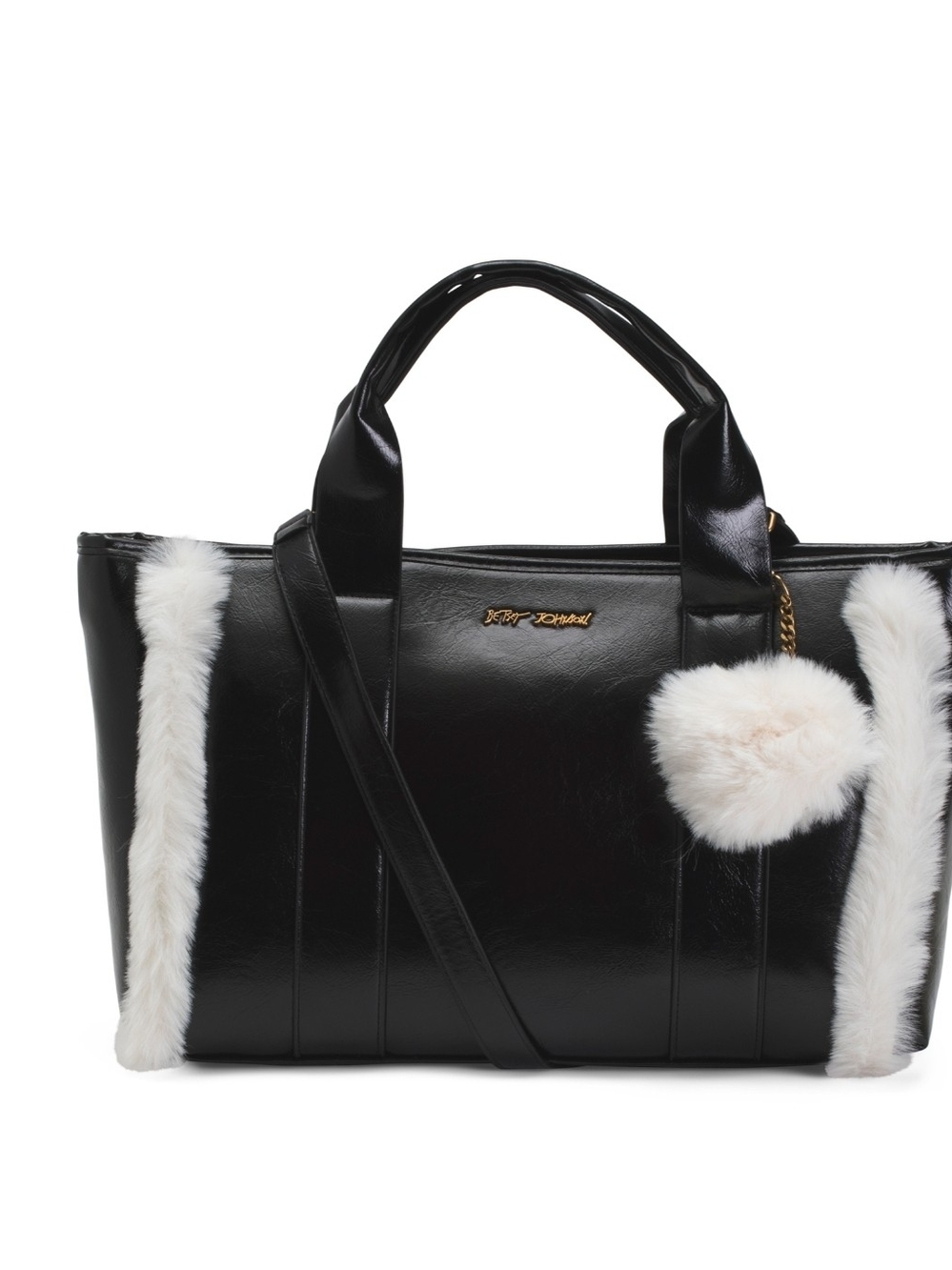 🖤▪️Betsey Johnson ▪️Black Faux-Leather Luxe Sherpa Tote with White Fur Trim